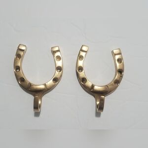 Pair of  horseshoe-shaped  hooks hanging coats, hats, or keys.